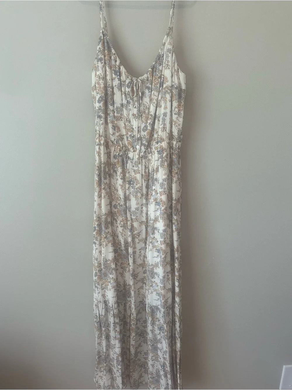 Floral Tie-Front Maxi Dress in Cream and Beige
